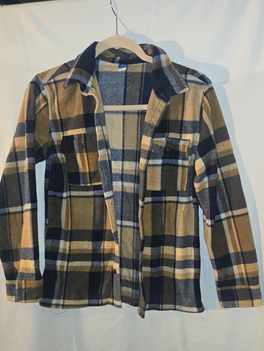 Old Navy Tan and Navy Plaid Lightweight Shirt Jacket